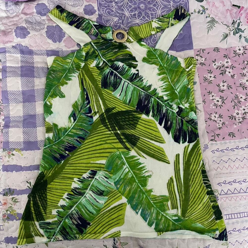 Cache Green Tropical Leaf Halter Tank Top ⭐️priced to sell firm ⭐️